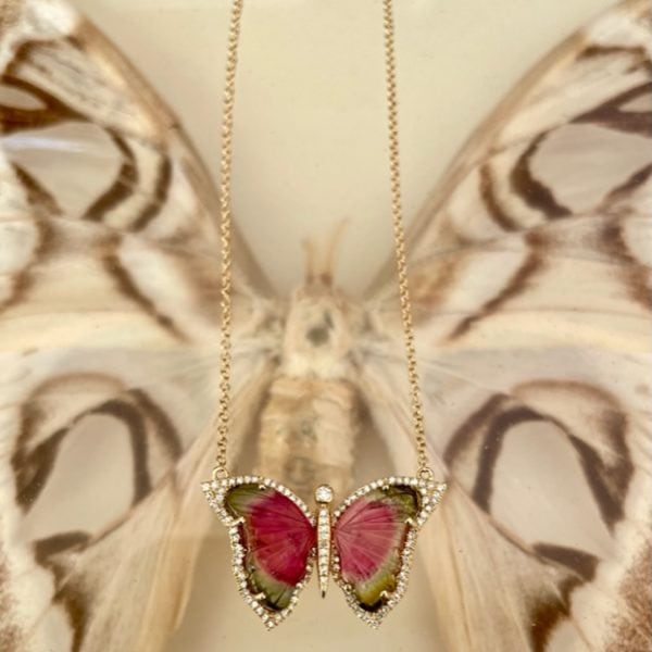 Float Like a Butterfly, Sting Like a Bee Necklace by Padé Vavra with dynamic butterfly pendant