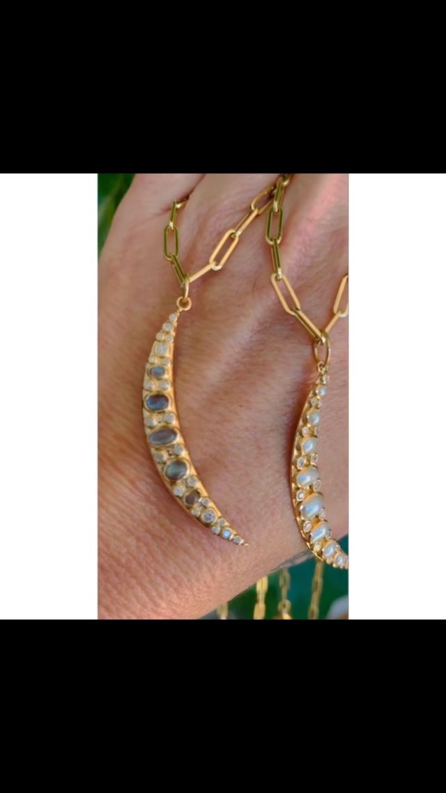 Celestial moons are back in stock @shoptamarind 
.
.
.
.
#labradorite #pearls #diamonds #adjustable #gold #chains #padevavra